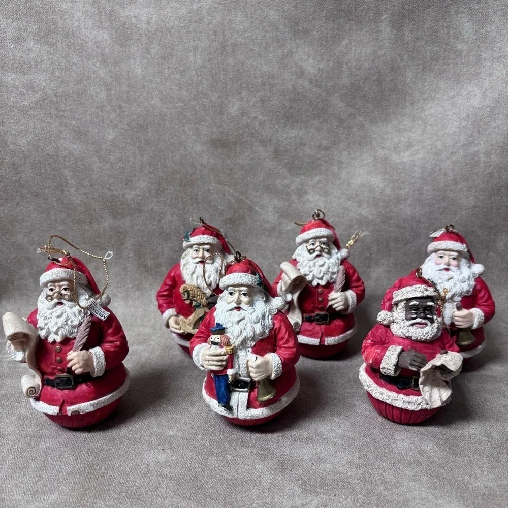 Lot of (6) VTG Jaimy Santa Claus Christmas Tree Hanging Ornament Round Bottom